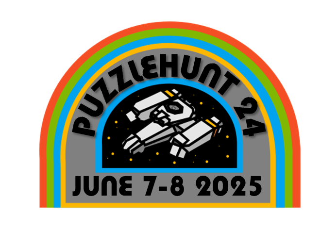 Rainbow logo with a spaceship in the middle and the text Puzzlehunt 24, June 7-8, 2025